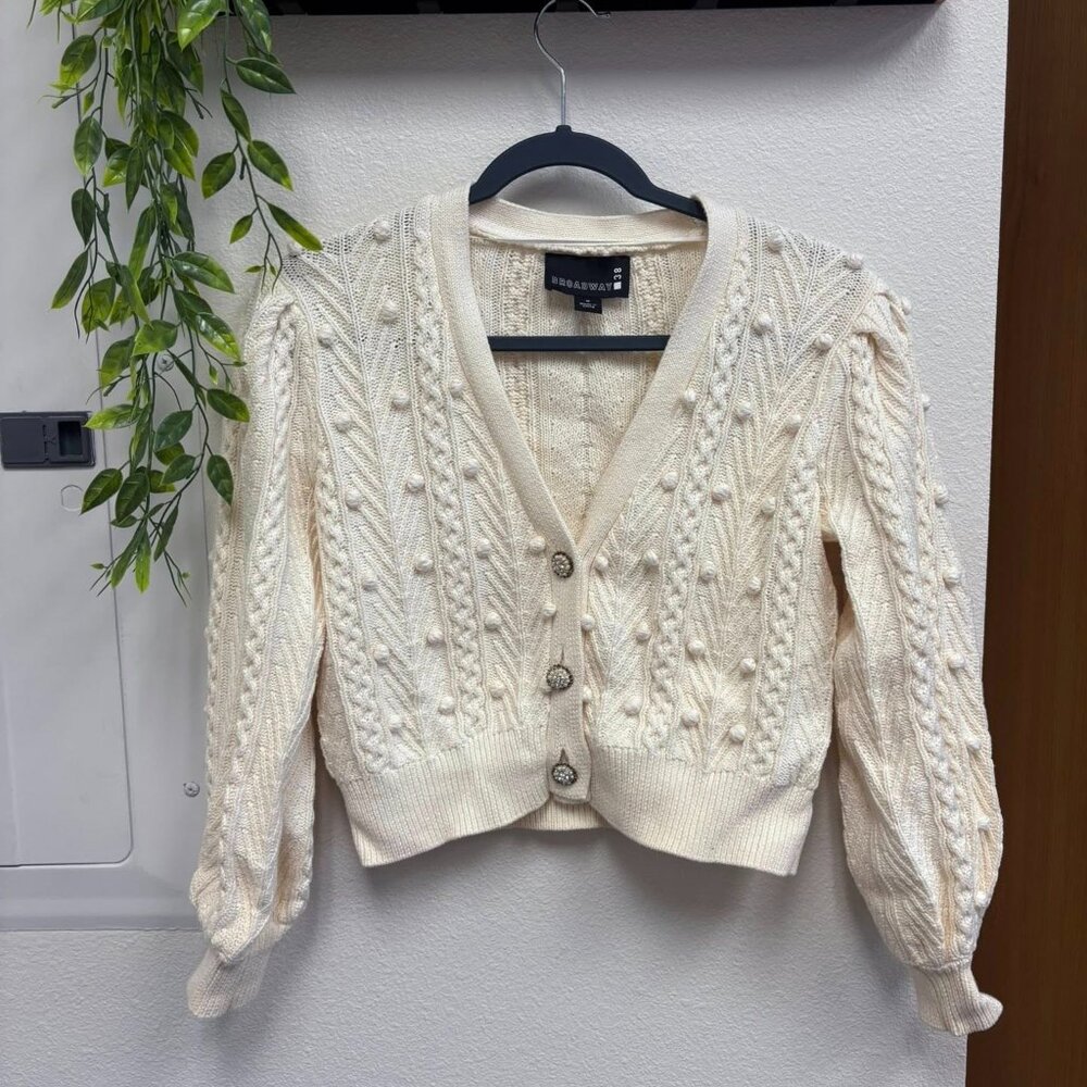 Ivory Chunky Knit Cardigan with Pearl Buttons